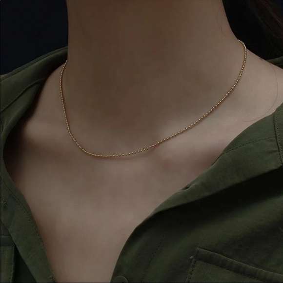 14K gold plated stainless steel steel ball beads chain necklace 16 inches - Picture 2 of 7